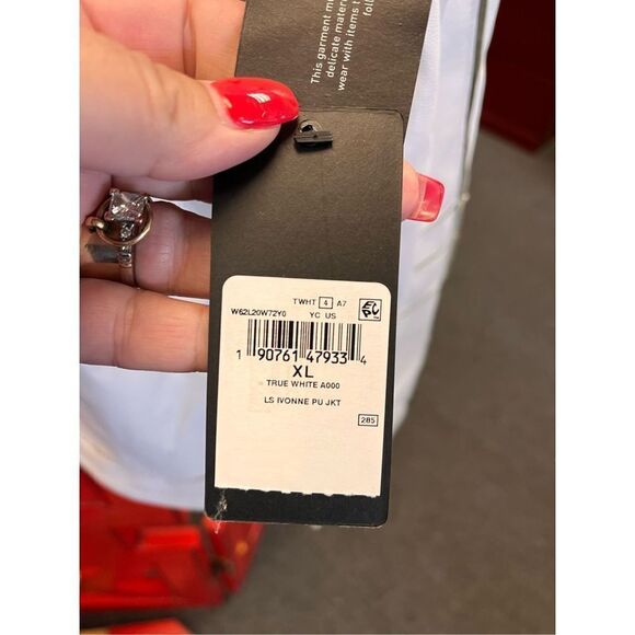 Guess White Faux Leather Delicate Pieced Zip Up Jacket sz XL NWT - Picture 7 of 10